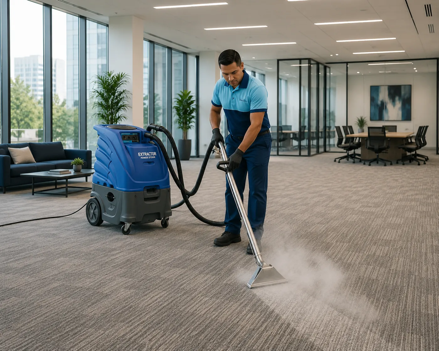 Nettoyage professionnel par extraction d’un tapis commercial